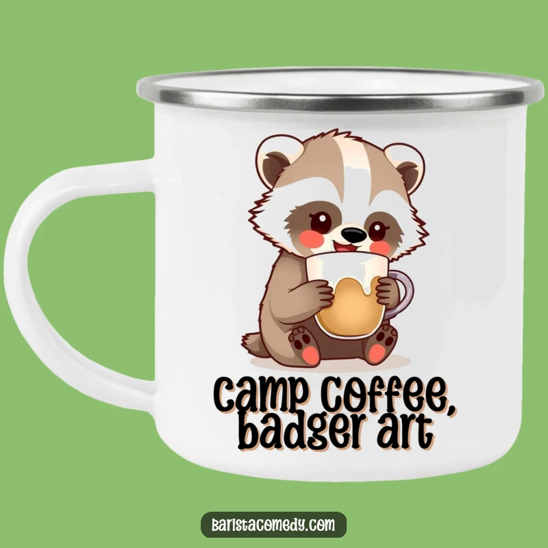 Funny Badger Enamel Camping Mug: Hilarious Outdoor Latte Art Companion
