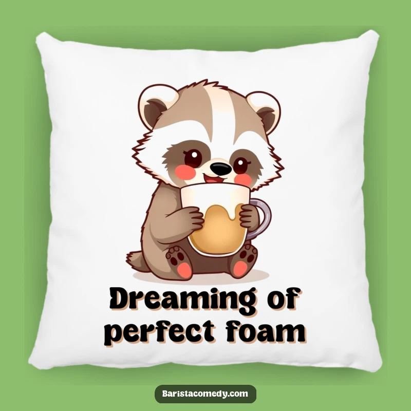 Funny Badger Latte Art Pillow: Cozy Comfort with a Hilarious Coffee Design