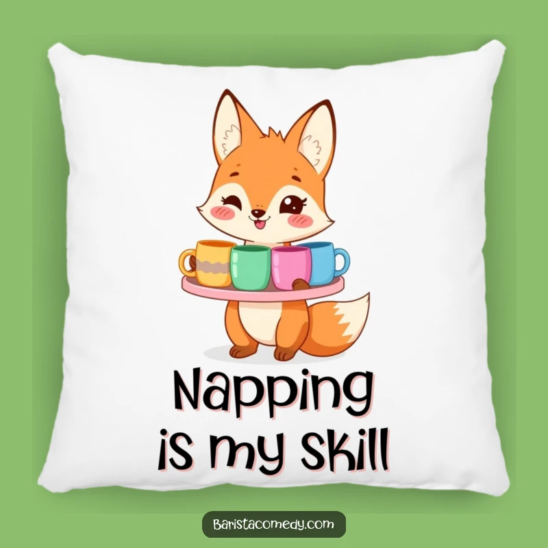 Funny Smiling Fox Pillow: Cozy Comfort & Coffee Charm Gift!