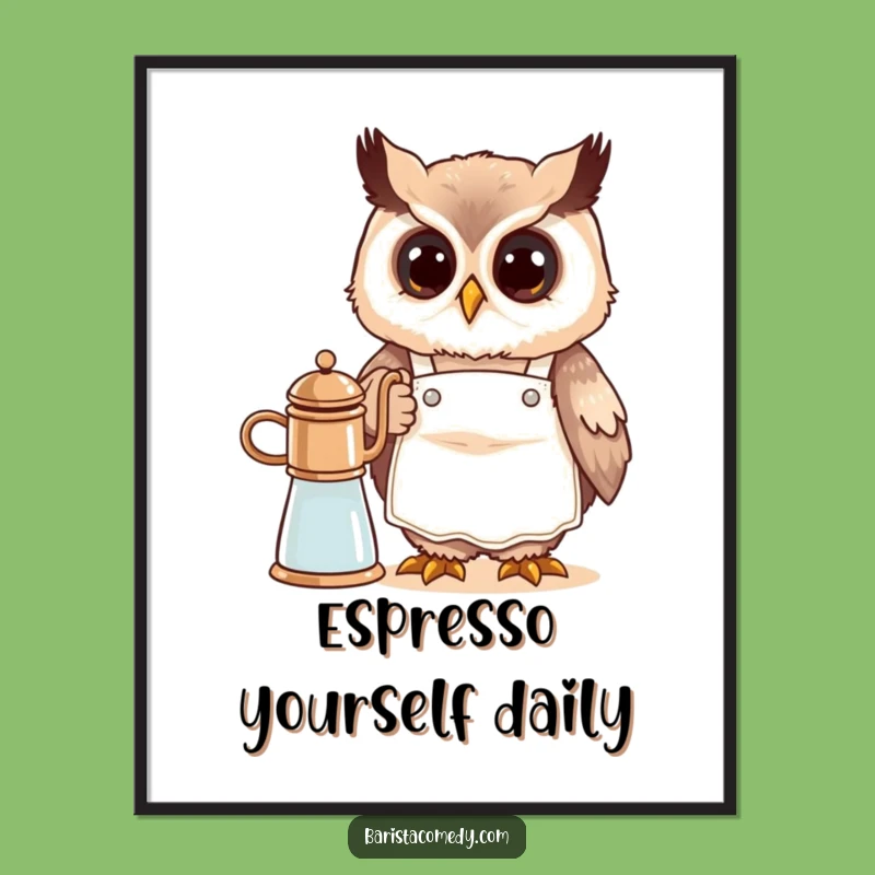 Funny Cute Owl Barista Digital Art: Instant Laughs & Coffee Vibes!