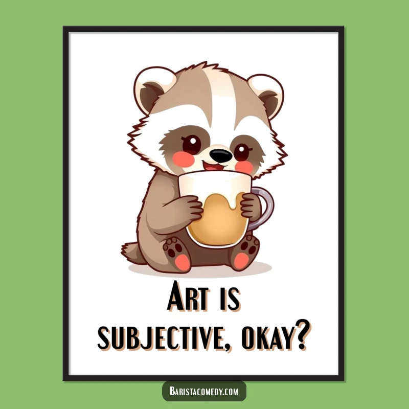 Funny Badger Latte Art Poster: Whimsical Wall Art for Coffee Enthusiasts