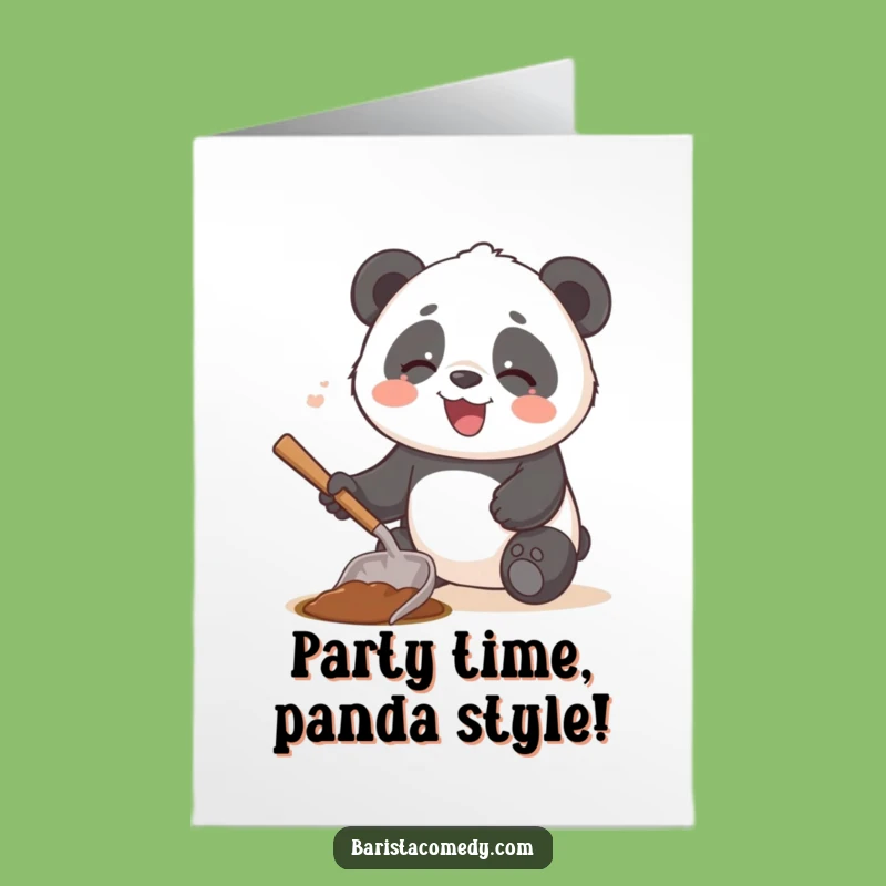 Free Printable Panda Birthday Card - Giggling, Coffee Scoop Shovel, Funny Downloadable