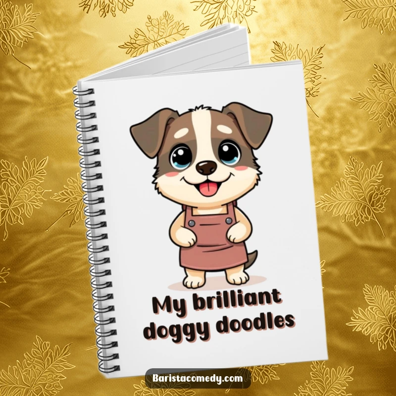 Funny Dog Barista Notebook, perfect for notes with a silly dog wearing a barista apron, a fantastic funny gift.