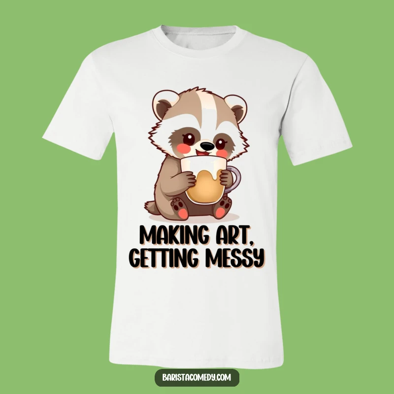 Funny Badger Latte Art T-Shirt: Hilarious Coffee Lover Tee for Aspiring Baristas
