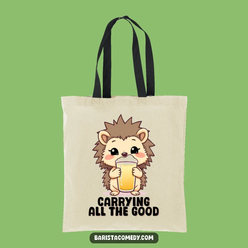 Funny Hedgehog Frothy Drink Tote Bag: Chic and Cheerful Coffee Accessory